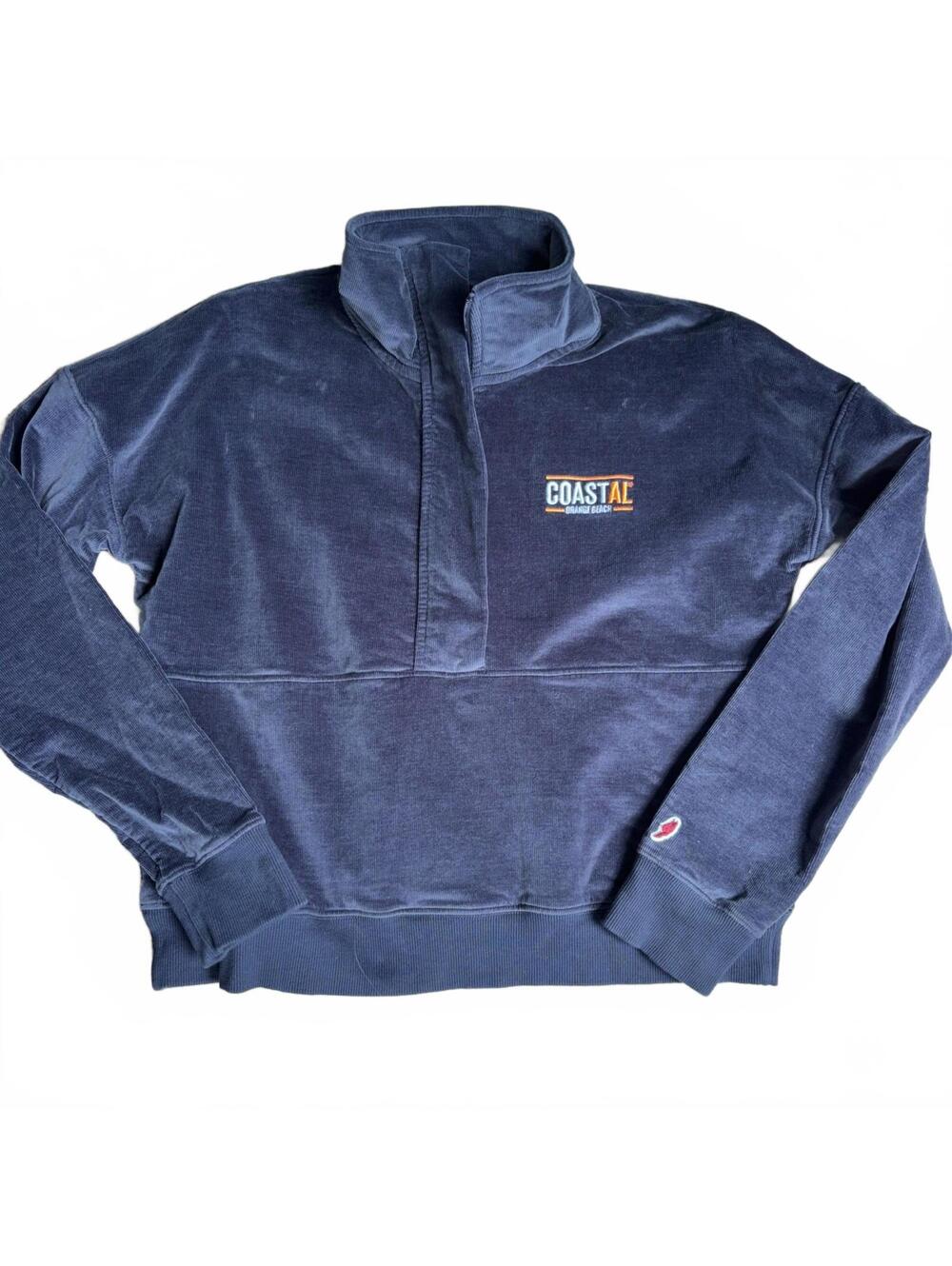 League Brand Coastal Orange League Sweatshirt Cropped Corduroy 1/2 Zip Sz Small